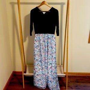 Maxi Dress navy blue, pink, and green, by Charming Charlie Sz Small